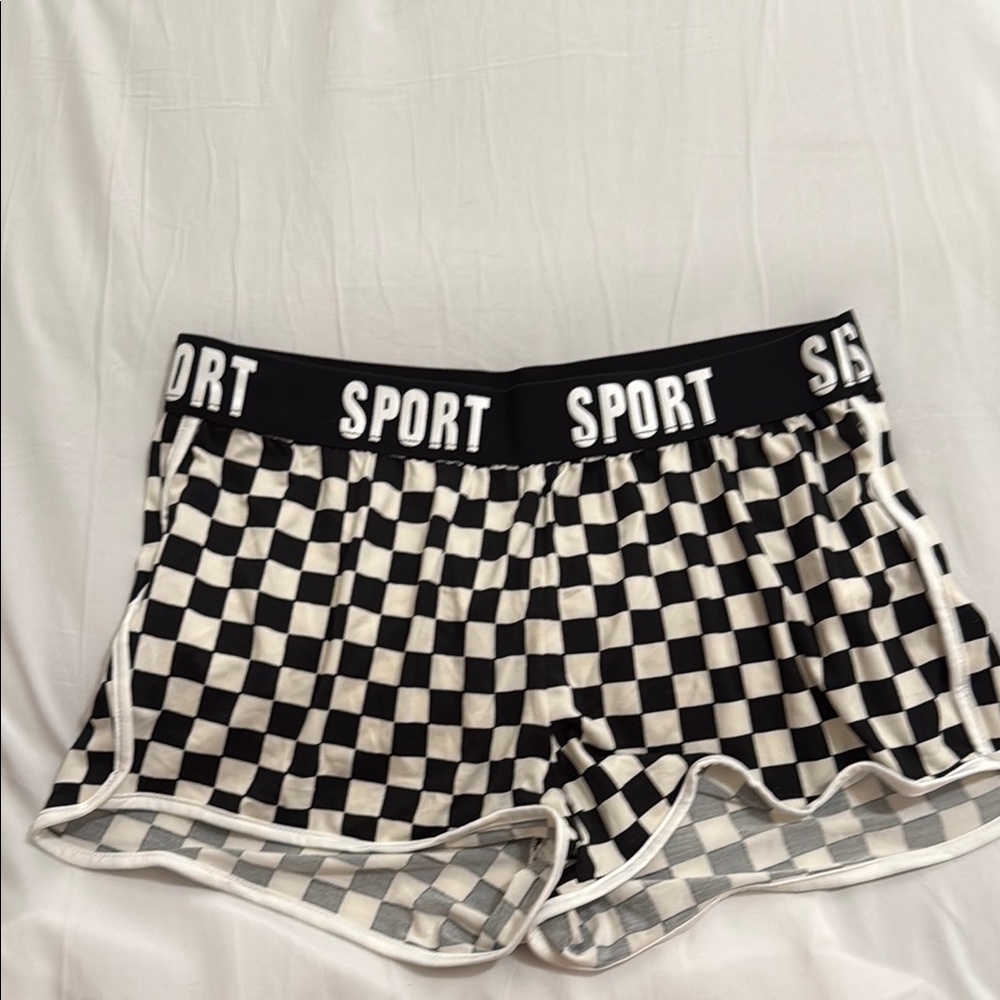 SHEIN Black and White Athletic Checkered Shorts